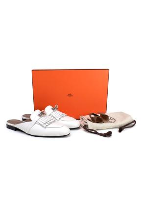 Hermes White Calfskin Oz Mules 2