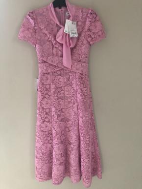 Self Portrait Pink Cord Lace Crossover Dress 10