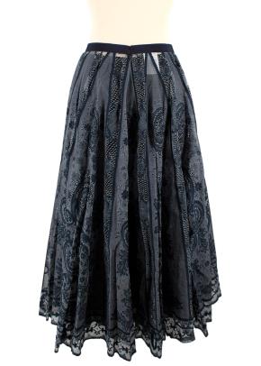 Dior Navy Cotton Blend Embroidered Midi Skirt 2