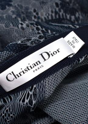 Dior Navy Cotton Blend Embroidered Midi Skirt 6