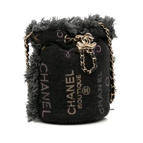 Chanel Black Logo Mini Denim Bucket Bag 2