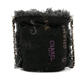 Chanel Black Logo Mini Denim Bucket Bag 4