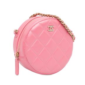 Chanel Pink CC Quilted Lambskin Round Pearl Clutch with Chain 2