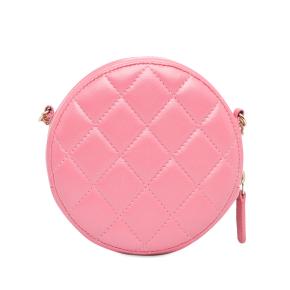 Chanel Pink CC Quilted Lambskin Round Pearl Clutch with Chain 3