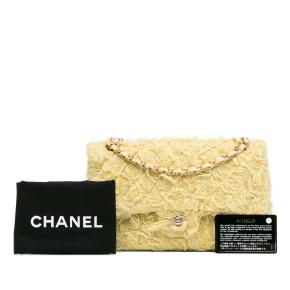 Chanel Yellow Fringed Tweed Medium  Double Flap Bag 12