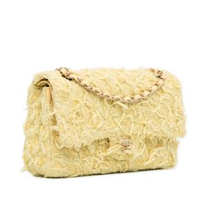Chanel Yellow Fringed Tweed Medium  Double Flap Bag 2