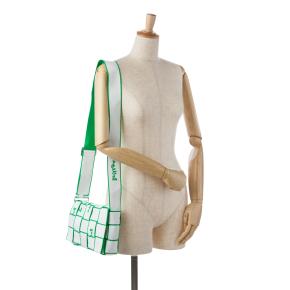 Bottega Veneta White and Green Maxi Intrecciato Canvas Webbing Cassette Bag 10