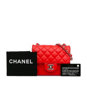 Chanel Red Lambskin Mini Square Single Flap Bag 11