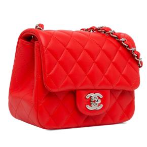 Chanel Red Lambskin Mini Square Single Flap Bag 2