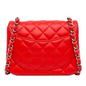 Chanel Red Lambskin Mini Square Single Flap Bag 3
