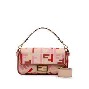 Fendi Pink Zucca Embroidered Baguette Bag 11