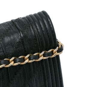 Chanel Black Pleated Crumpled Chevron Le Boy Wallet On Chain 13