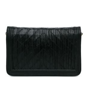 Chanel Black Pleated Crumpled Chevron Le Boy Wallet On Chain 3