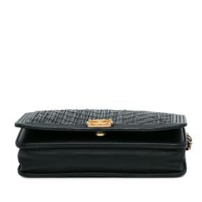Chanel Black Pleated Crumpled Chevron Le Boy Wallet On Chain 4