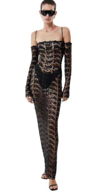 The New Arrivals Black Lace Embroidered Off the Shoulder Maxi Dress 2