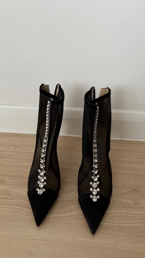 Jimmy Choo Black Mesh Kix 100 Crystal Ankle Boots 11