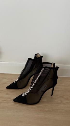 Jimmy Choo Black Mesh Kix 100 Crystal Ankle Boots 2