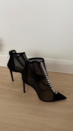 Jimmy Choo Black Mesh Kix 100 Crystal Ankle Boots 17