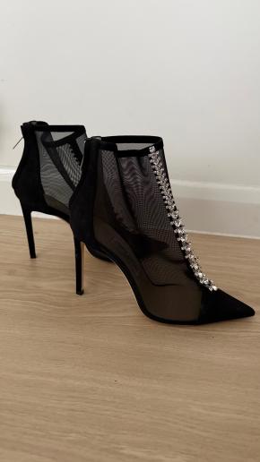 Jimmy Choo Black Mesh Kix 100 Crystal Ankle Boots 16