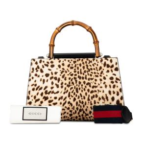 Gucci Leopard Print Small Bamboo Nymphaea Pony Hair Bag 12