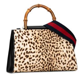 Gucci Leopard Print Small Bamboo Nymphaea Pony Hair Bag 2