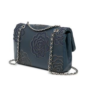 Chanel Blue Medium Embroidered Lambskin Camellia Follies Flap Bag 2