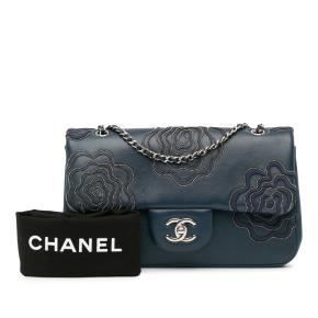 Chanel Blue Medium Embroidered Lambskin Camellia Follies Flap Bag 9