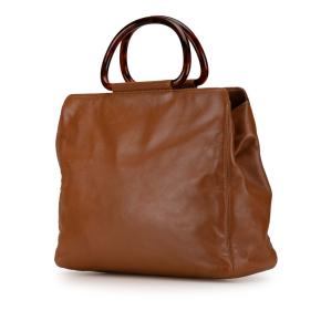 Chanel Brown Vintage  CC Lambskin Tortoise Handle Tote Bag 2