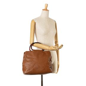 Chanel Brown Vintage  CC Lambskin Tortoise Handle Tote Bag 9