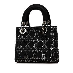 Dior Black Mini Satin Cannage Strass Crystal Embellished Lady Dior 2