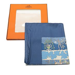 Hermes Blue 'Rives Fertiles' Silk Scarf 7