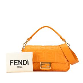 Fendi Orange Zucca Embossed Leather Baguette Bag 8