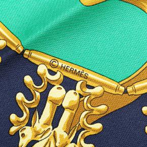 Hermes Black and Green 'Les Cavaliers D'or Rybal' Silk Scarf 4