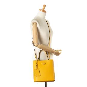Prada Yellow Medium Saffiano Cuir Panier Tote Bag 9