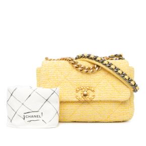 Chanel Yellow Tweed Medium 19 Flap Bag 8