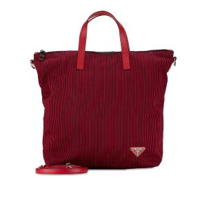 Prada Red Striped Tessuto Stampato Tote Bag 10