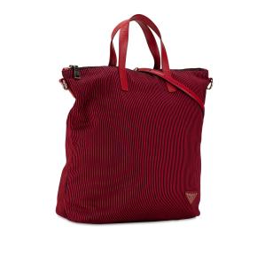 Prada Red Striped Tessuto Stampato Tote Bag 2