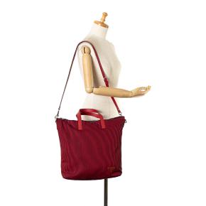 Prada Red Striped Tessuto Stampato Tote Bag 9