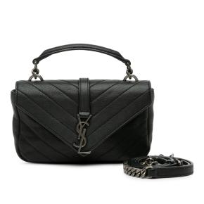 Saint Laurent Black Sheepskin Matelasse Chevron Monogram College Crossbody Bag 13