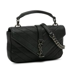 Saint Laurent Black Sheepskin Matelasse Chevron Monogram College Crossbody Bag 2
