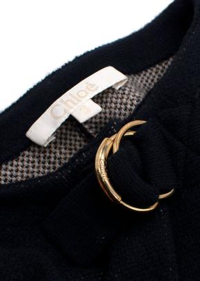 Chloe Navy/Grey Logo-Intarsia Knit Cape 5