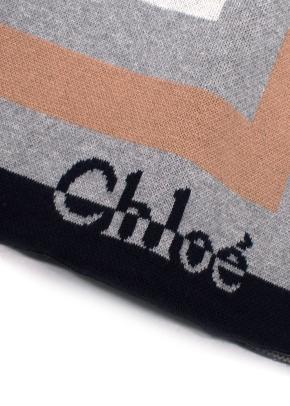 Chloe Navy/Grey Logo-Intarsia Knit Cape 7