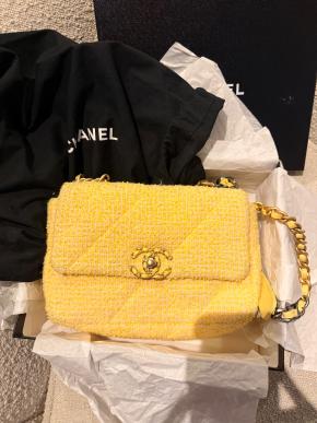 Chanel Yellow Tweed Medium 19 Flap Bag 2