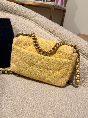 Chanel Yellow Tweed Medium 19 Flap Bag 5