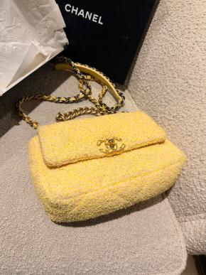 Chanel Yellow Tweed Medium 19 Flap Bag 4