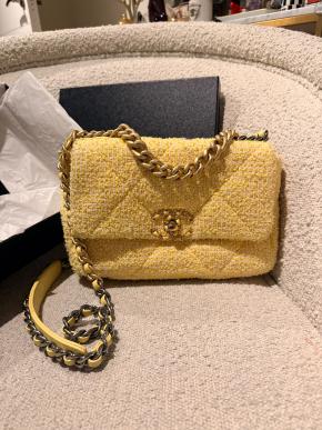 Chanel Yellow Tweed Medium 19 Flap Bag 8
