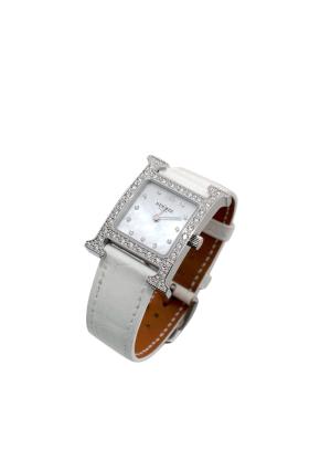 Hermès White Heure H Watch in Matte Chantilly Alligator with Diamonds 2