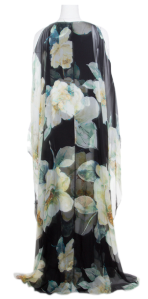 Lanvin Black Silk Printed Cold Shoulder Kaftan Gown 2