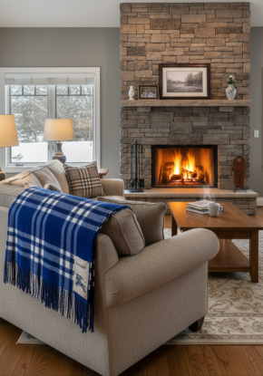 Burberry Blue Check Wool Throw Blanket 18