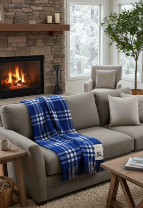 Burberry Blue Check Wool Throw Blanket 20